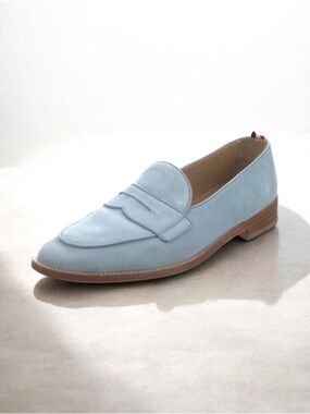 Thom Brown Light Blue Suede Penny Loafers
